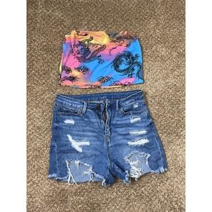 Shein Jean short shirts RUE 21 crop top bundle